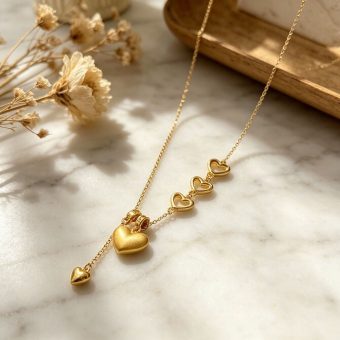 Minimalist Gold Heart Cutout Tassel Necklace
